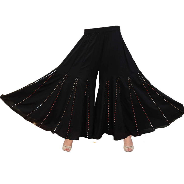 Women Gharara Palazzo Pants Black Cotton Wide Flare P8