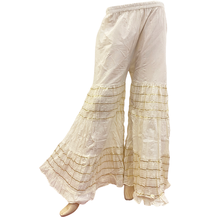 Women White Cotton Gharara palazzo Pants Crumple Wide Flair P12