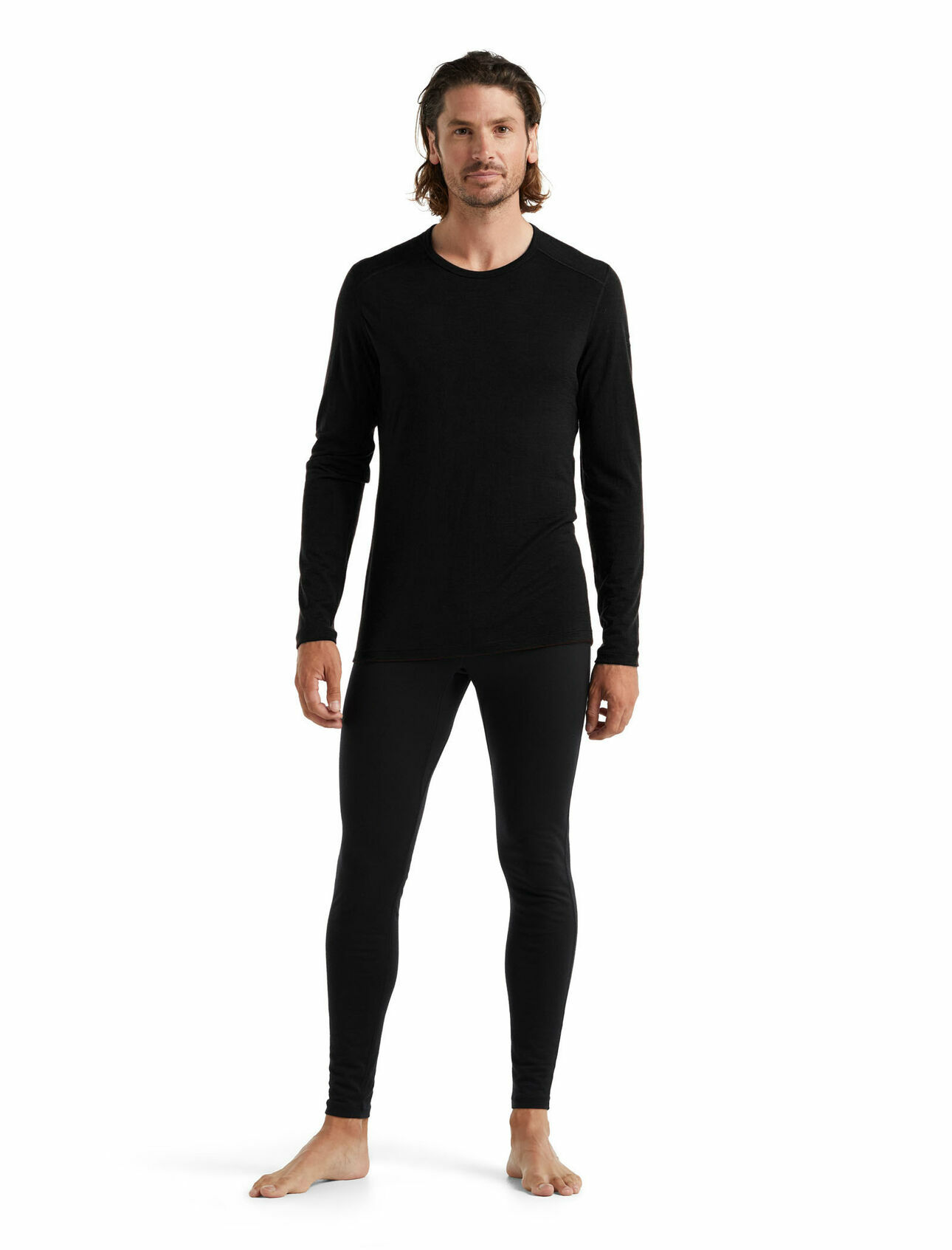 icebreaker Oasis 素色圓領長袖上衣 - BF200 - 黑 男款