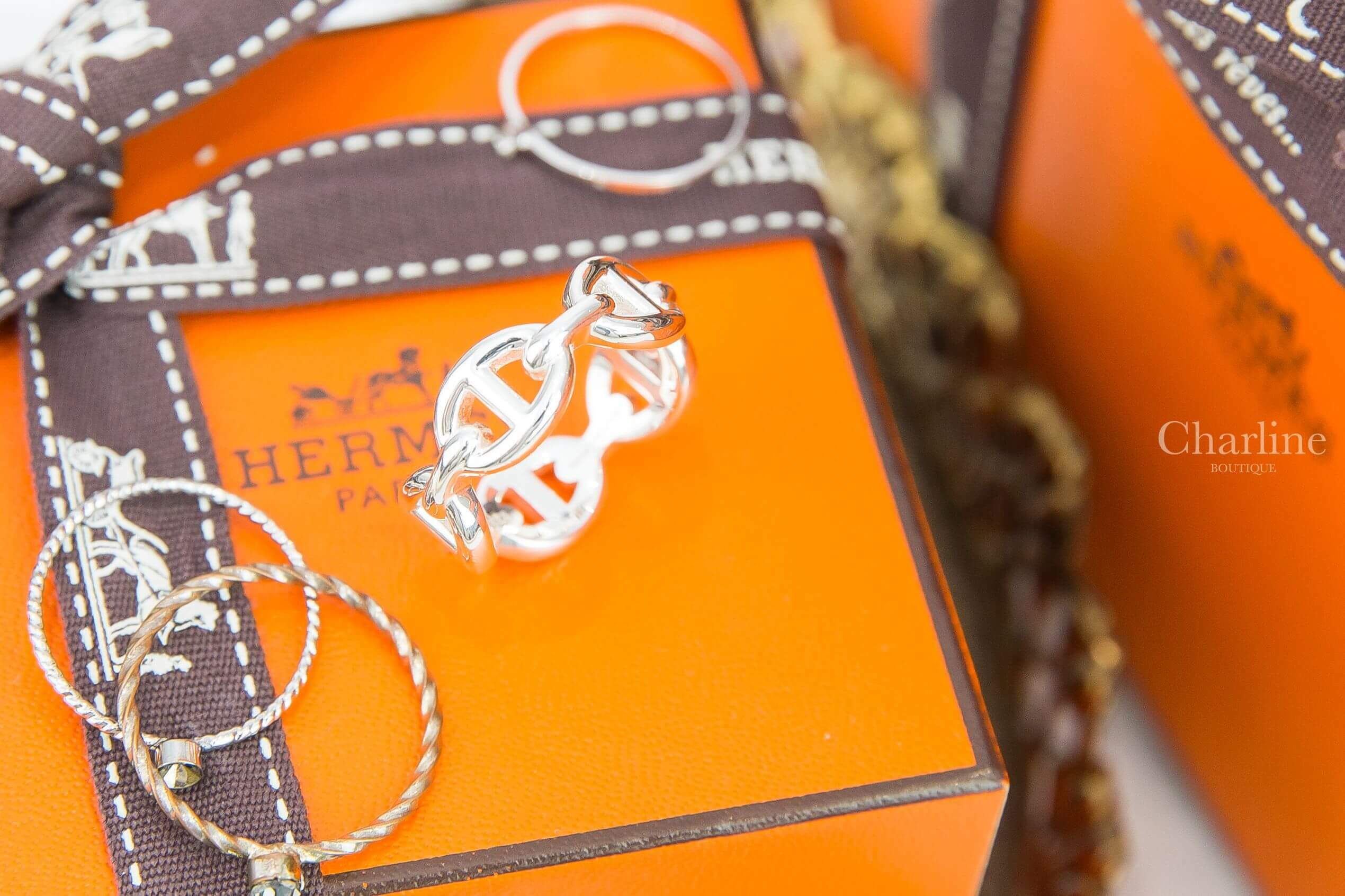 Hermès Chaine D'ancre Enchainee Ring, Small Model 銀色小型θ銀飾戒指-Charline Boutique 精品代購