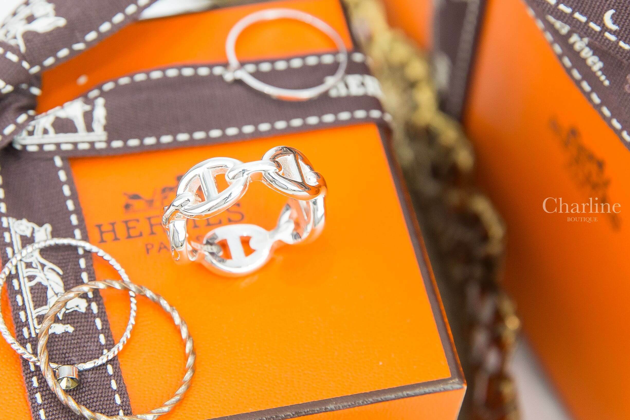 Hermès Chaine D'ancre Enchainee Ring Small Model 銀色小型θ銀飾戒指
