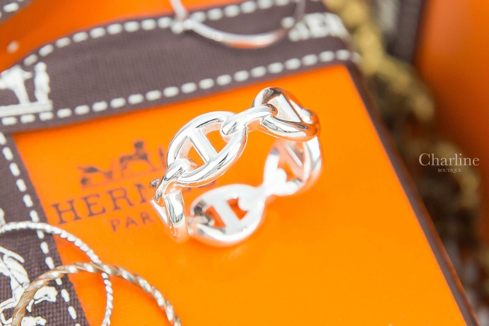 Hermès Chaine D'ancre Enchainee Ring Small Model 銀色小型θ銀飾戒指
