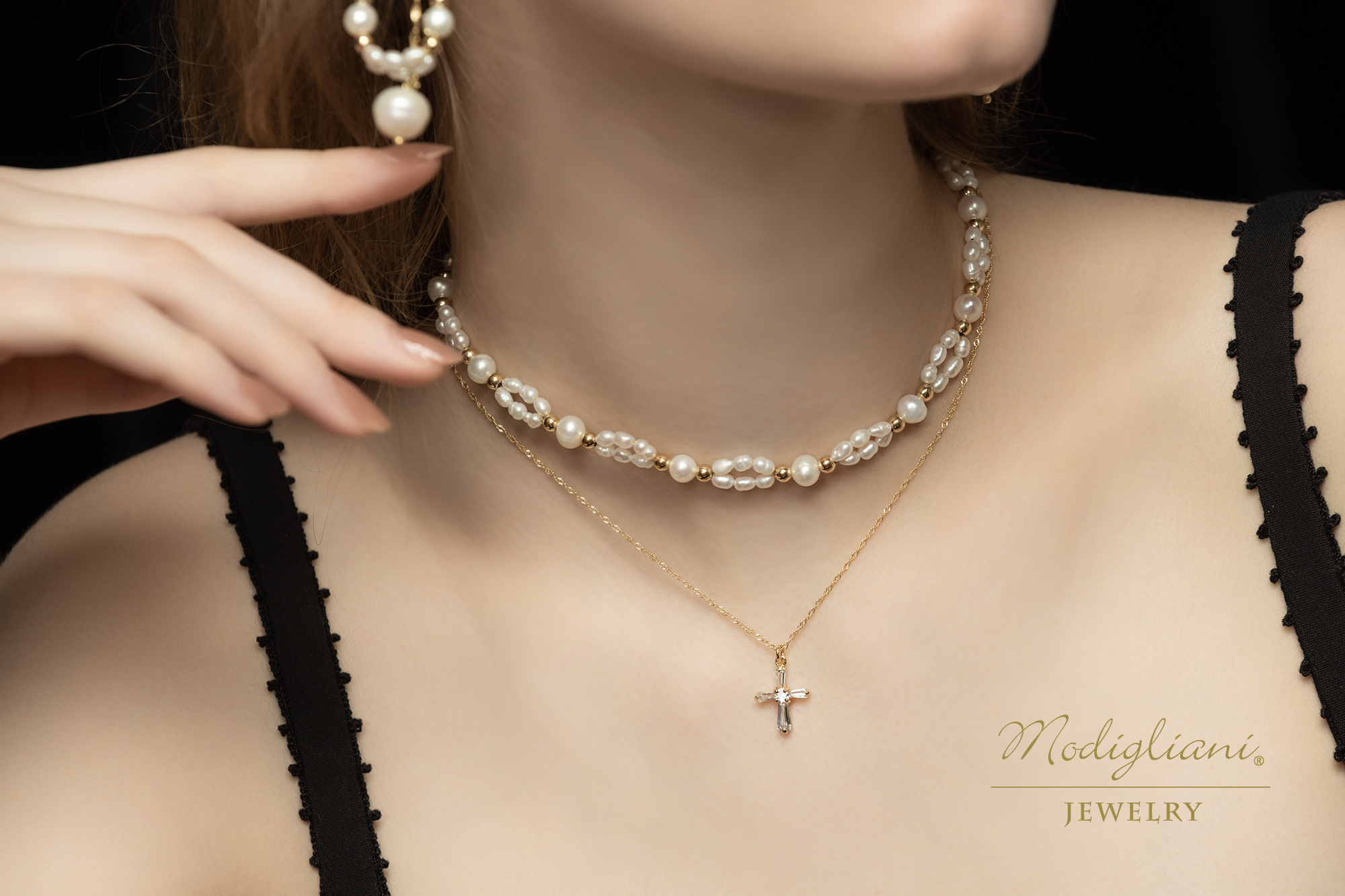 黃銅飾品, 項鍊, 飾品, 黃銅, 鋯石,天然珍珠,氣質,仙女,頸鍊