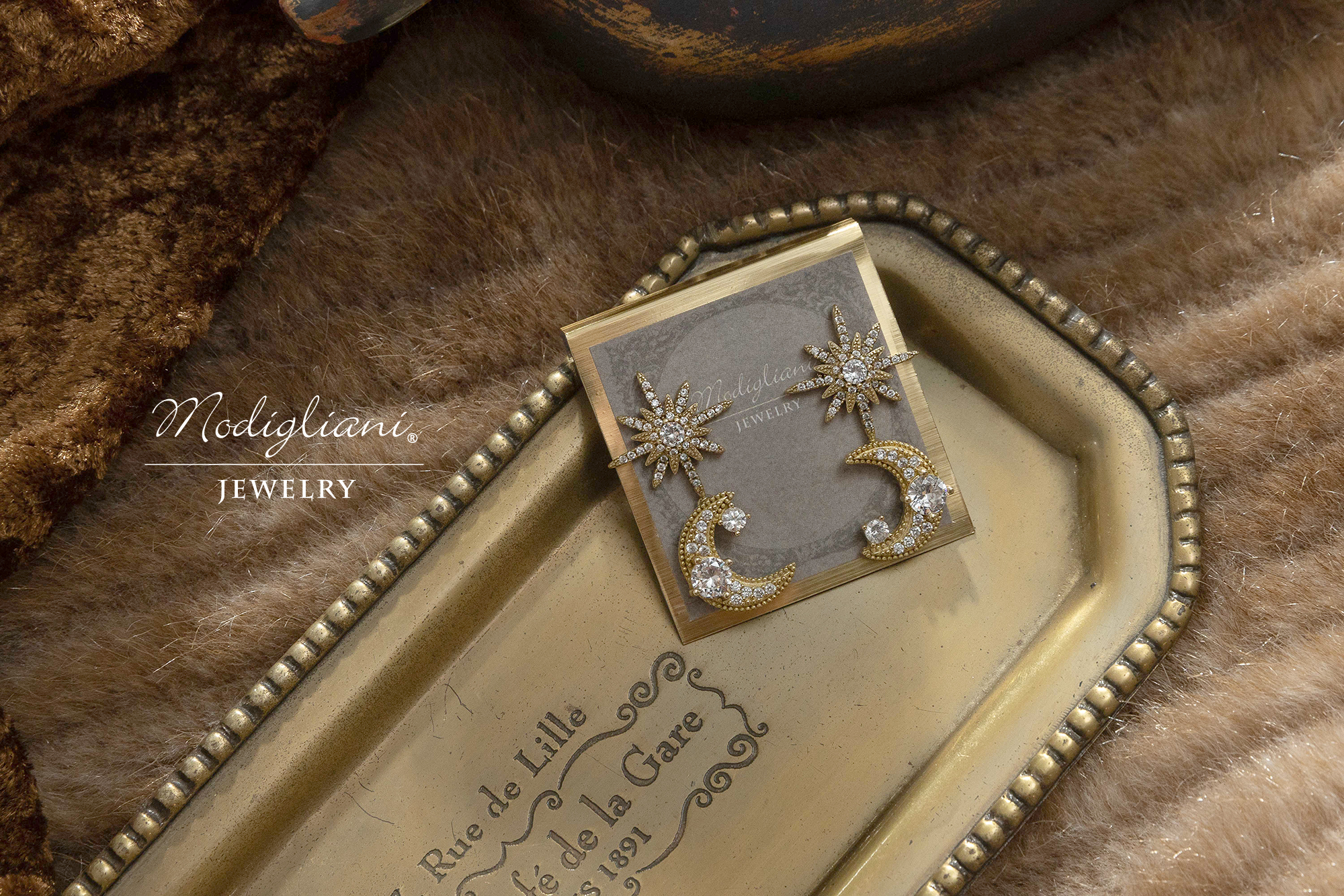 黃銅飾品,黃銅,耳環,貼式耳環,星星,月亮,鋯石,