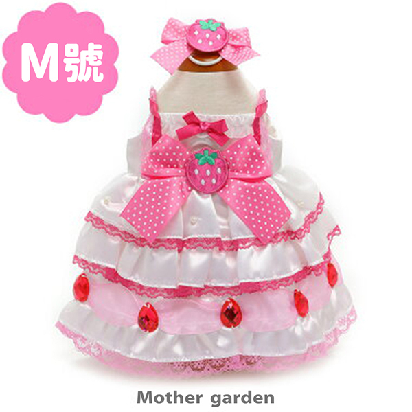 日本Usamomo萌兔桃桃-更衣衣服-粉色草莓洋裝  43cm專用(玩偶配件)