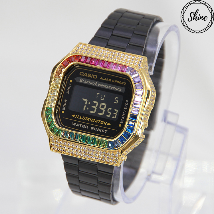 金色 改裝手錶 A168WEGB-1B - 彩虹