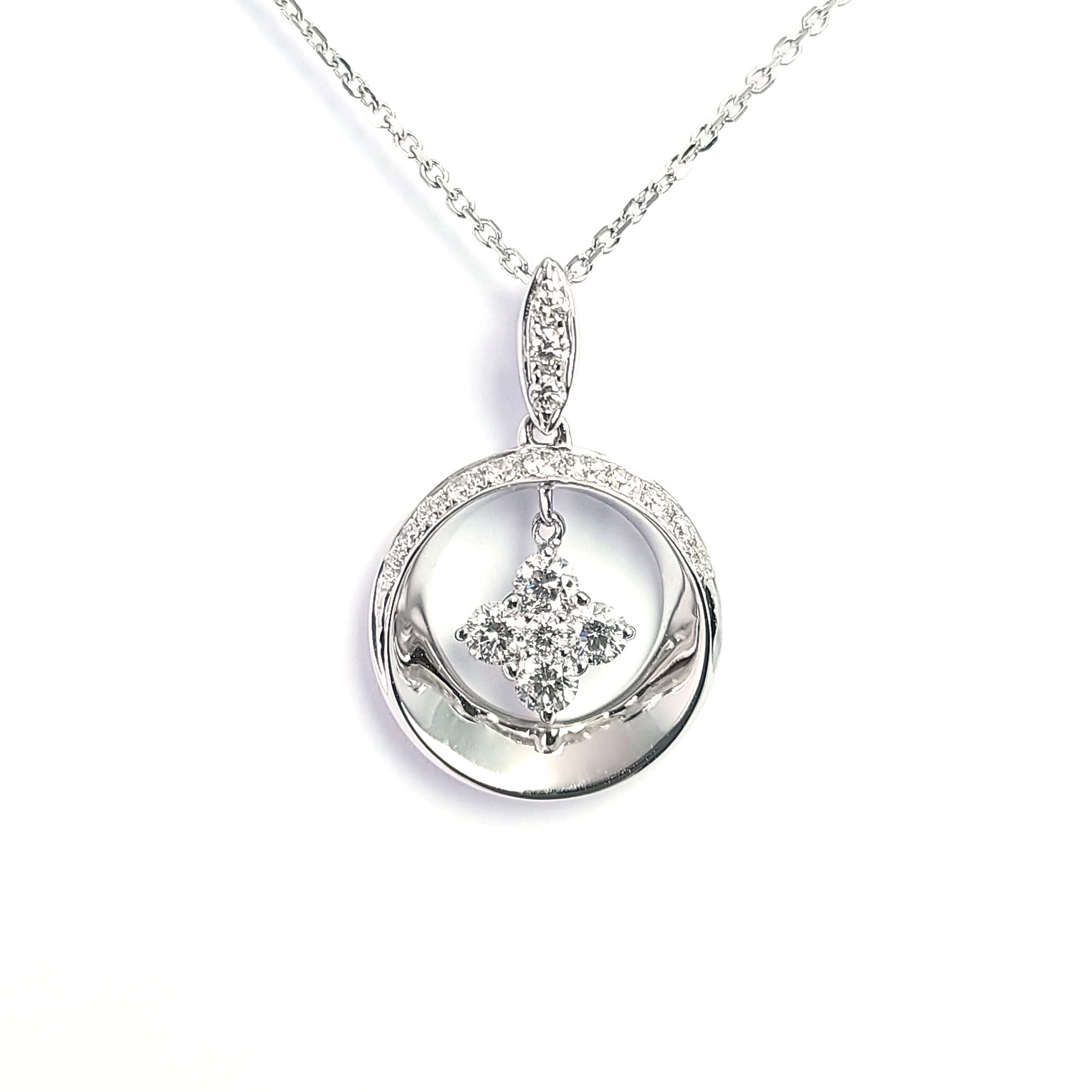 18K白金天然鑽石吊墜