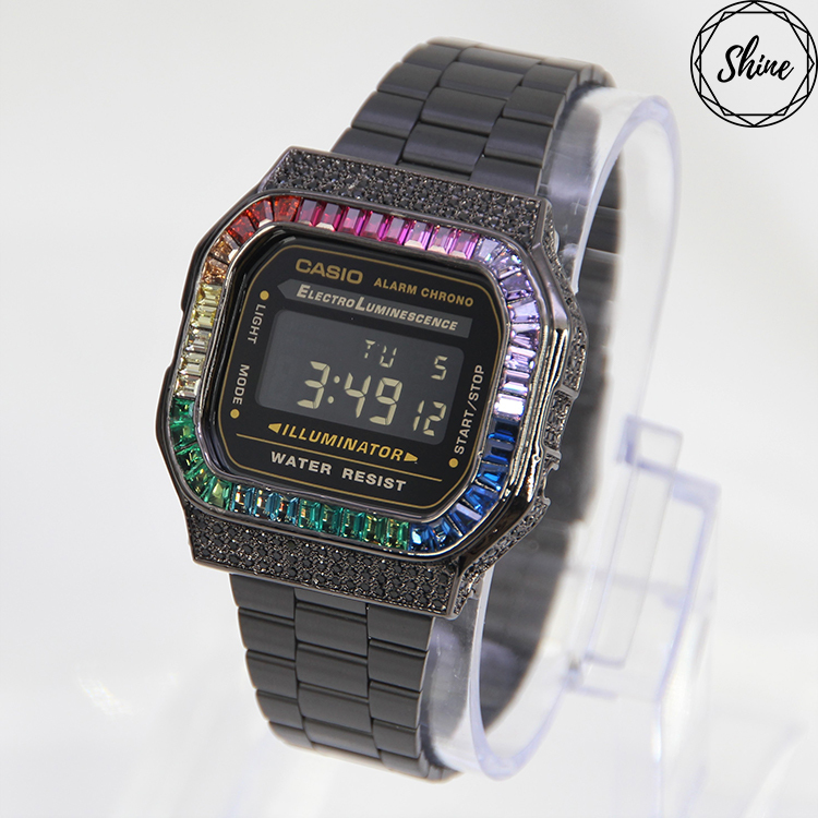 黑色 改裝手錶 A168WEGB-1B - 彩虹