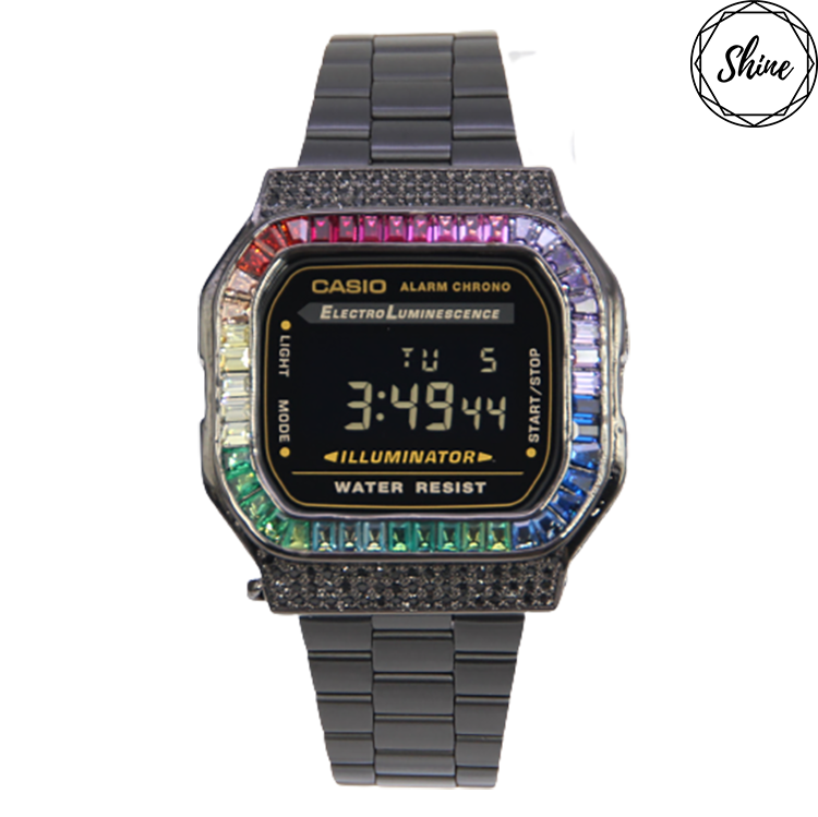 黑色 改裝手錶 A168WEGB-1B - 彩虹