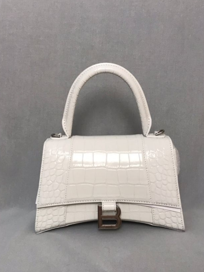 Balenciaga Hourglass Top Handle Bag Small Crocodile Embossed Grey