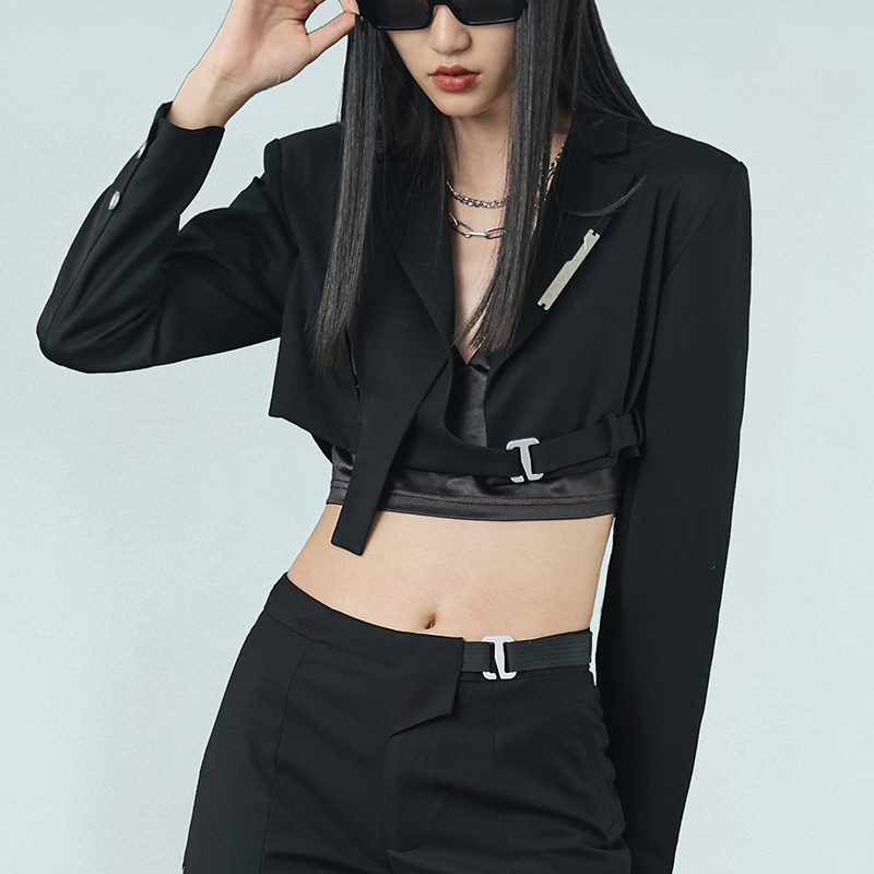 隱蔽者結構短款小西裝外套