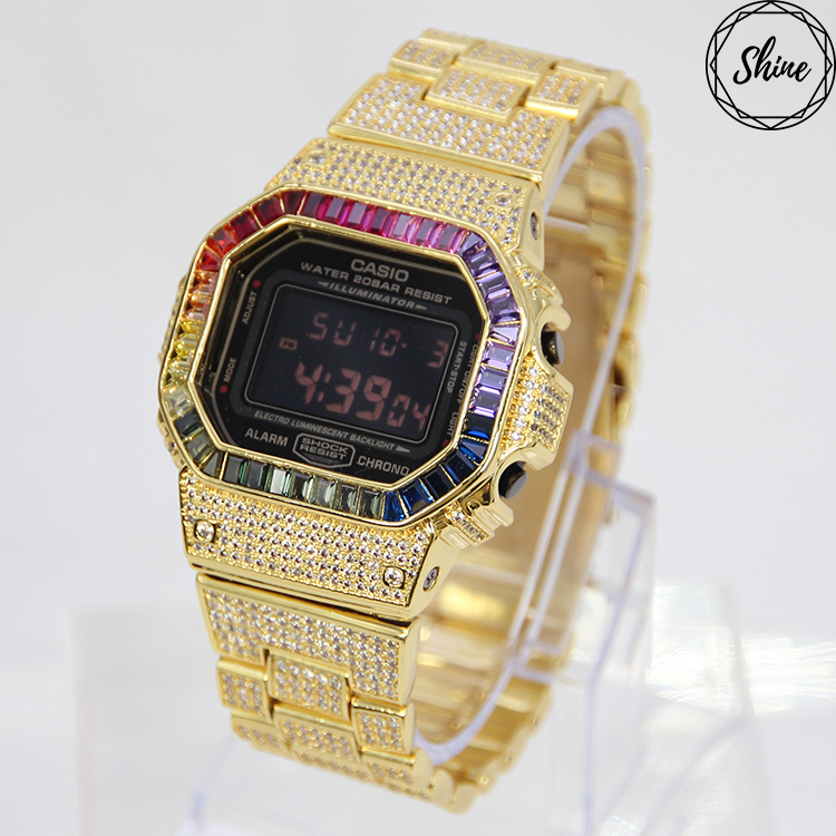金色 改裝手錶 DW-5600MS-1 (閃石錶帶) - 彩虹