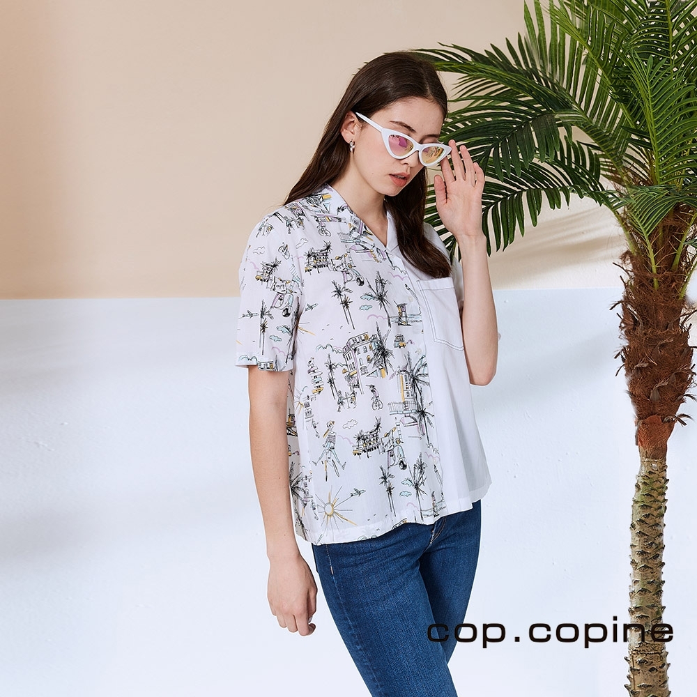 Cop.Copine 法國原裝進口插畫印花後開衩設計造型襯衫