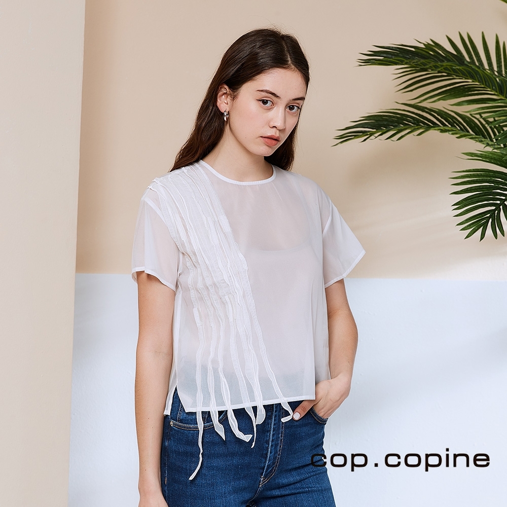 Cop.Copine 法國原裝進口紡紗透視感造型上衣(兩穿)-珍珠白