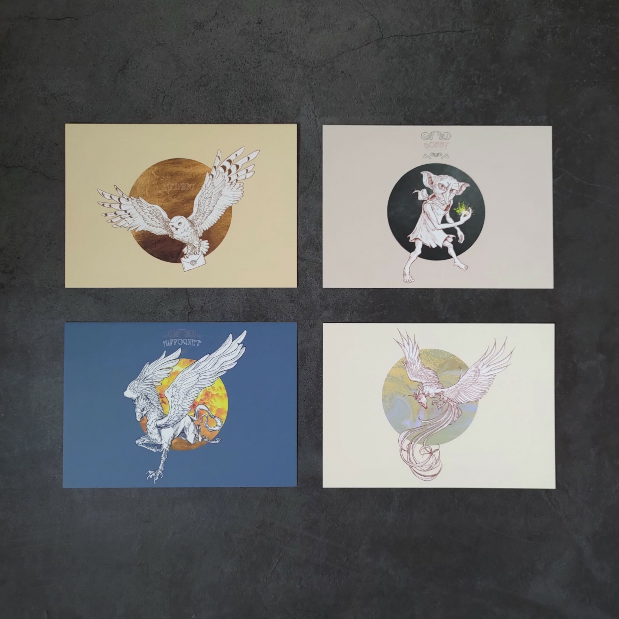 哈利波特-明信片4入組-手繪