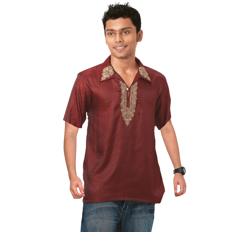 Men Red Embroidered Kurta Top D8426