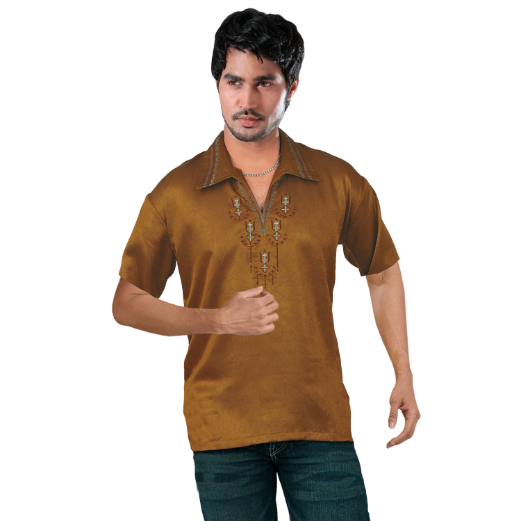 Men Brown Embroidered Kurta Top Jippa D8272