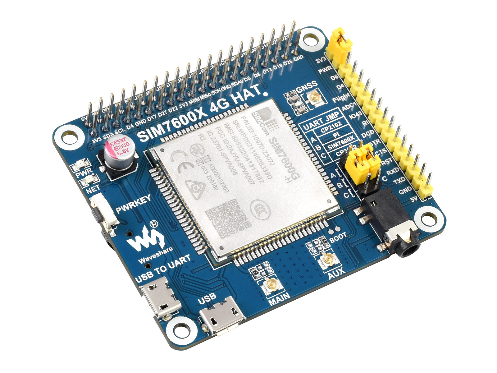 樹莓派4G模組擴展板《全球通用版(7600G-H) for Pi4》
