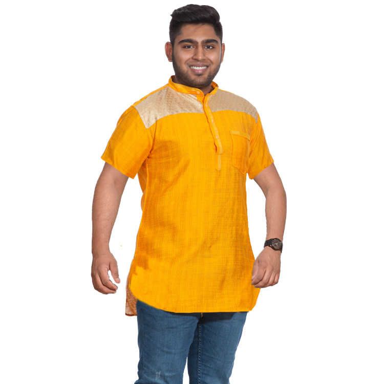 Men Orange Silk Short Sleeves Kurta Top Jippa Q1071
