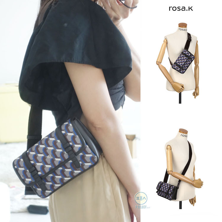 Women's Handbag Rosa.K Titon Monogram Sling Crossbody Bag-OAK BLUE  & ROSE COGNAC