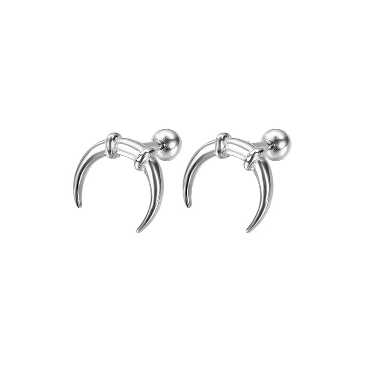 白鋼耳飾，男士耳飾 月牙曲線造型；低調獨特神秘感（2241銀色）