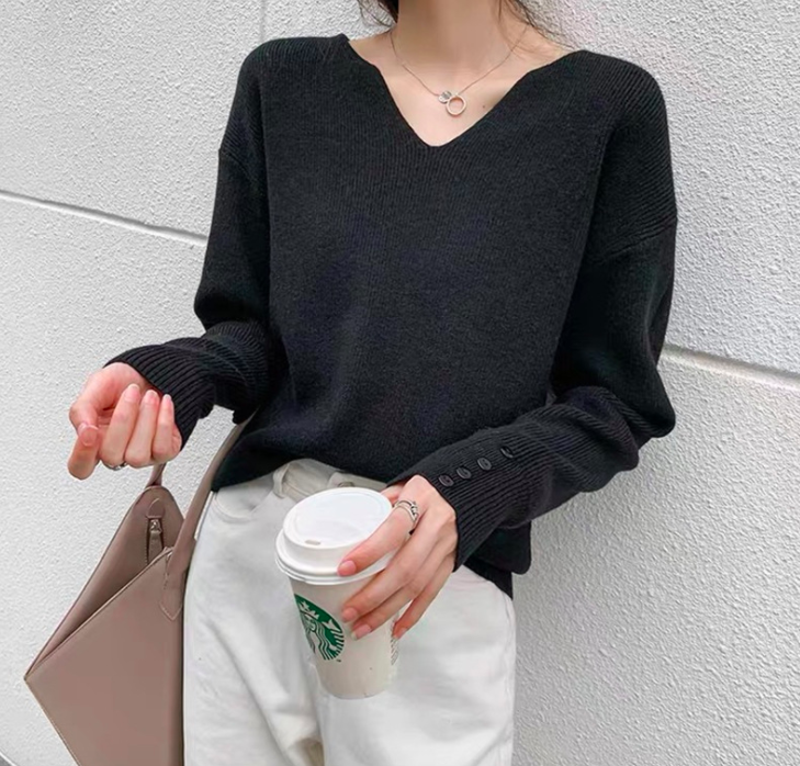 ᴷᴼᴿᴱᴬ 🇰🇷 <現貨>極簡直條紋小Ｖ領針織上衣 （四色）