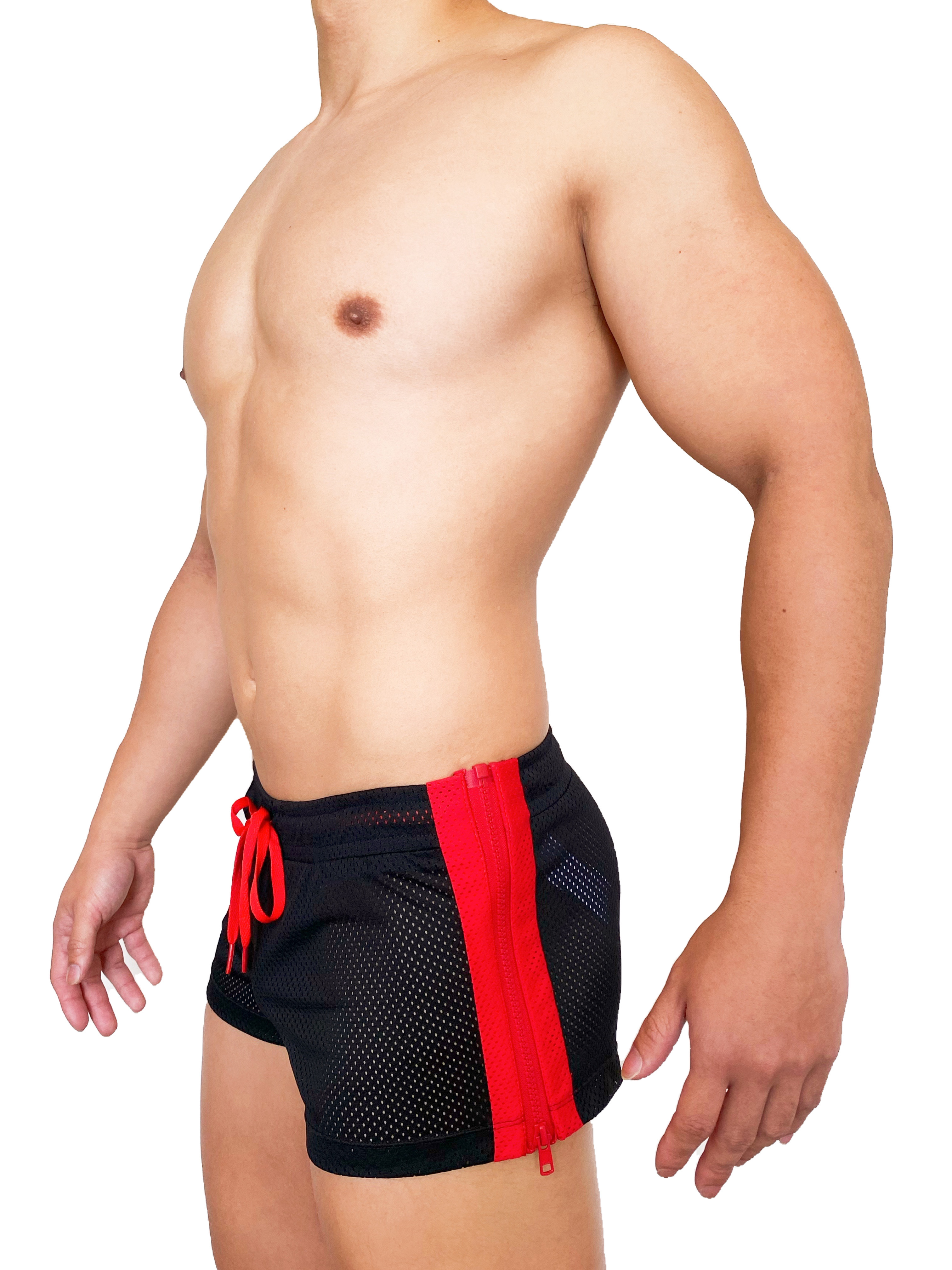 熱賣回歸 - Zip UP 拉鍊運動褲 墨亮黑/糖果紅