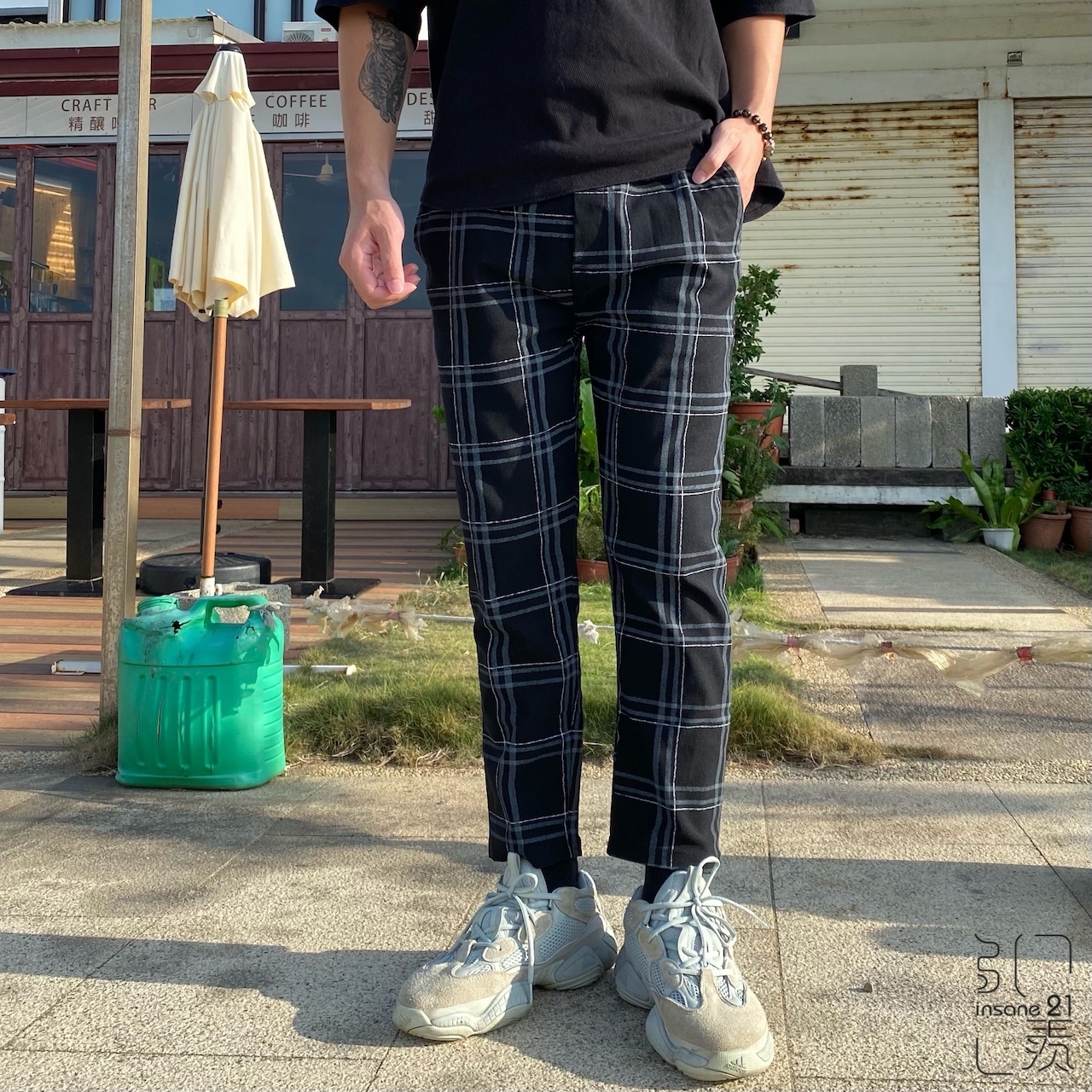 超彈力 英倫風 大格紋 格子 長褲