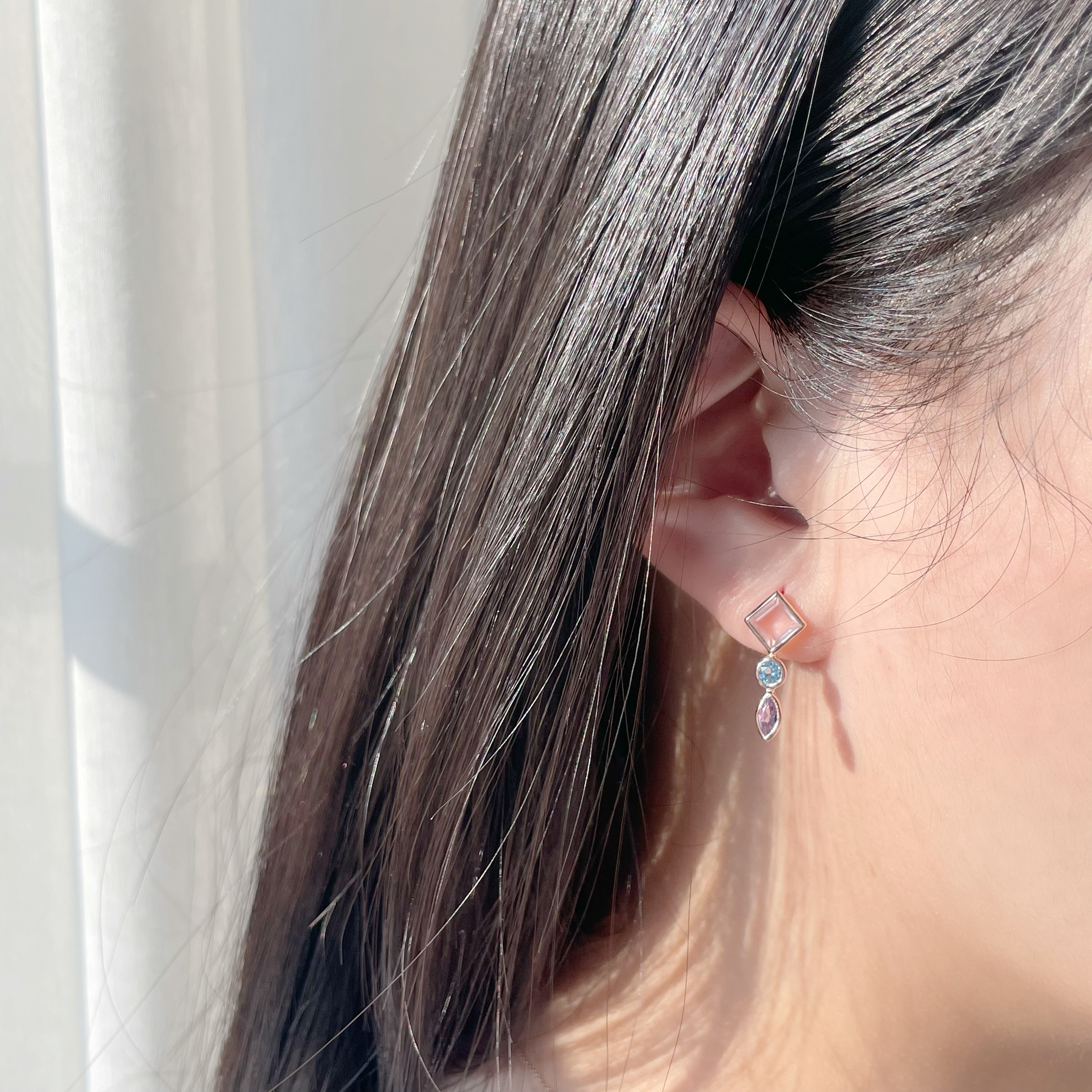 Lego Kite粉晶耳環