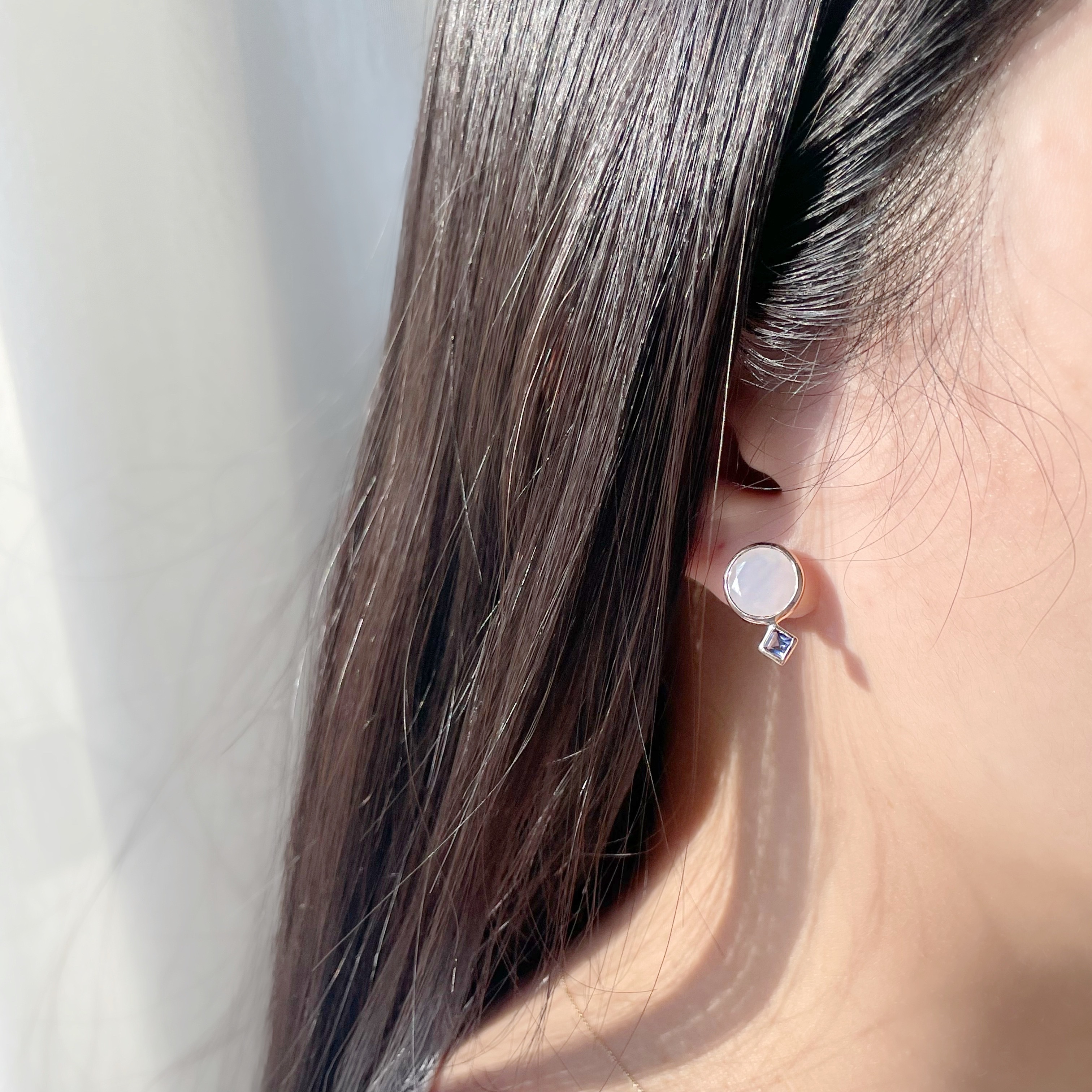 Lego大圓鑽面原色瑪瑙堇青石耳環