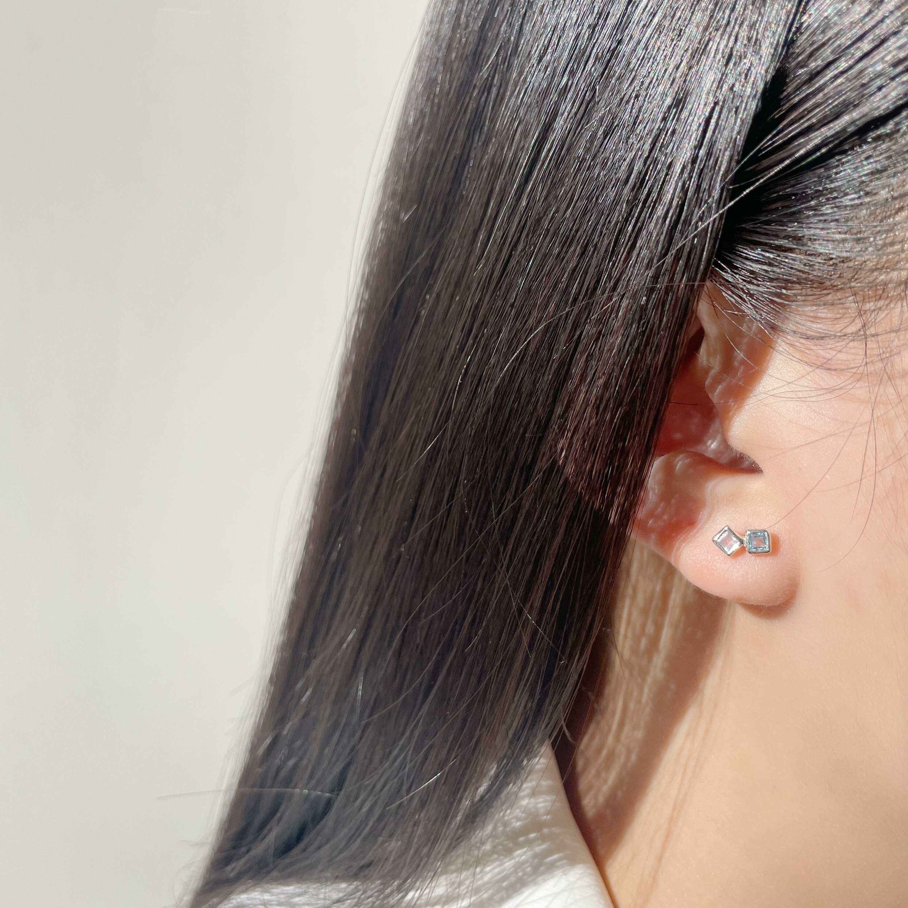 Lego mini方菱粉晶托帕石轉珠耳環