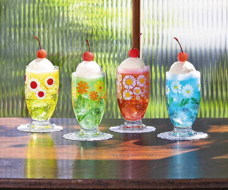 日本ADERIA  昭和復古花朵曲線高腳杯 335ml 共4款