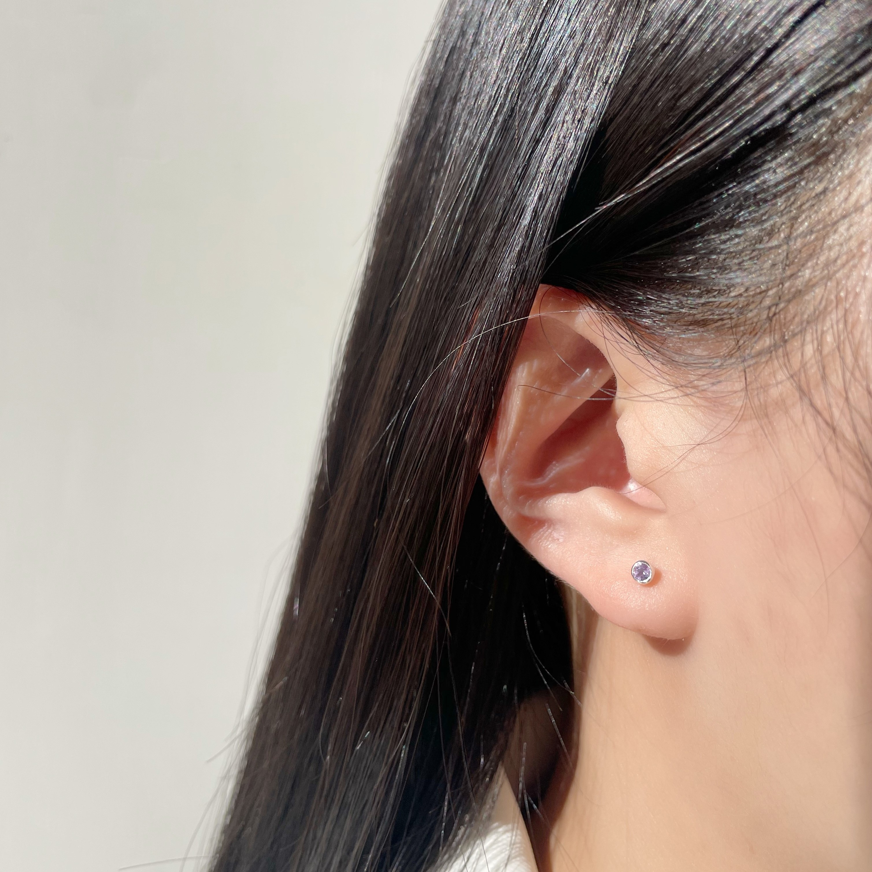 Lego鑽面小圓紫水晶轉珠耳環