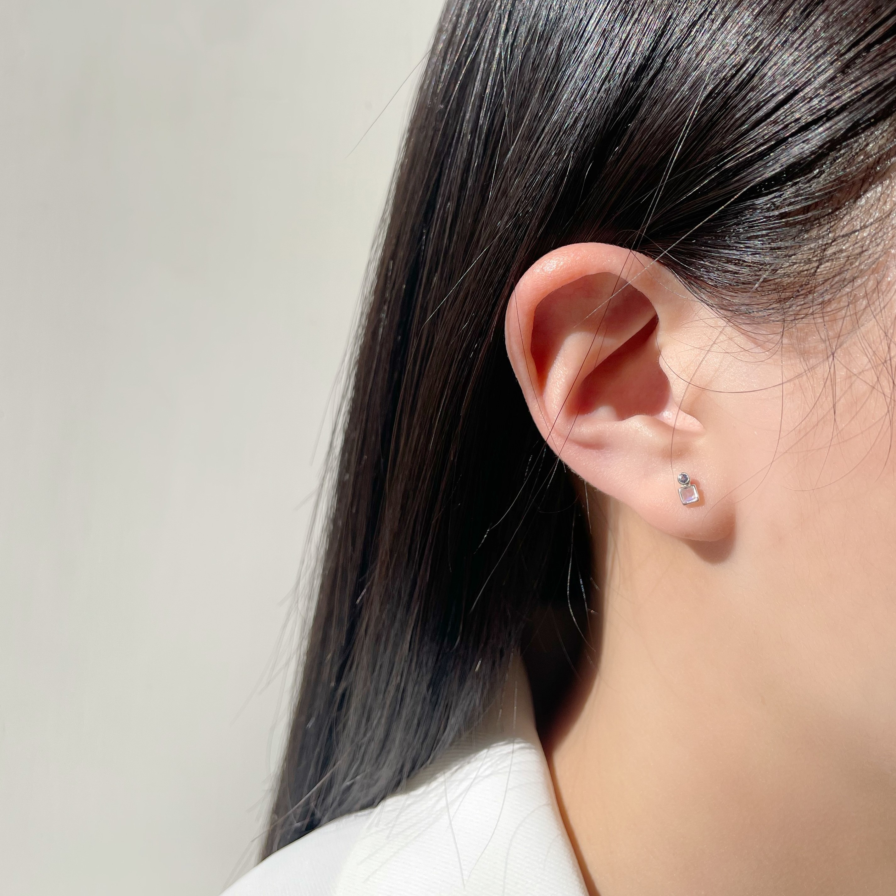 Lego mini方圓月光堇青石轉珠耳環