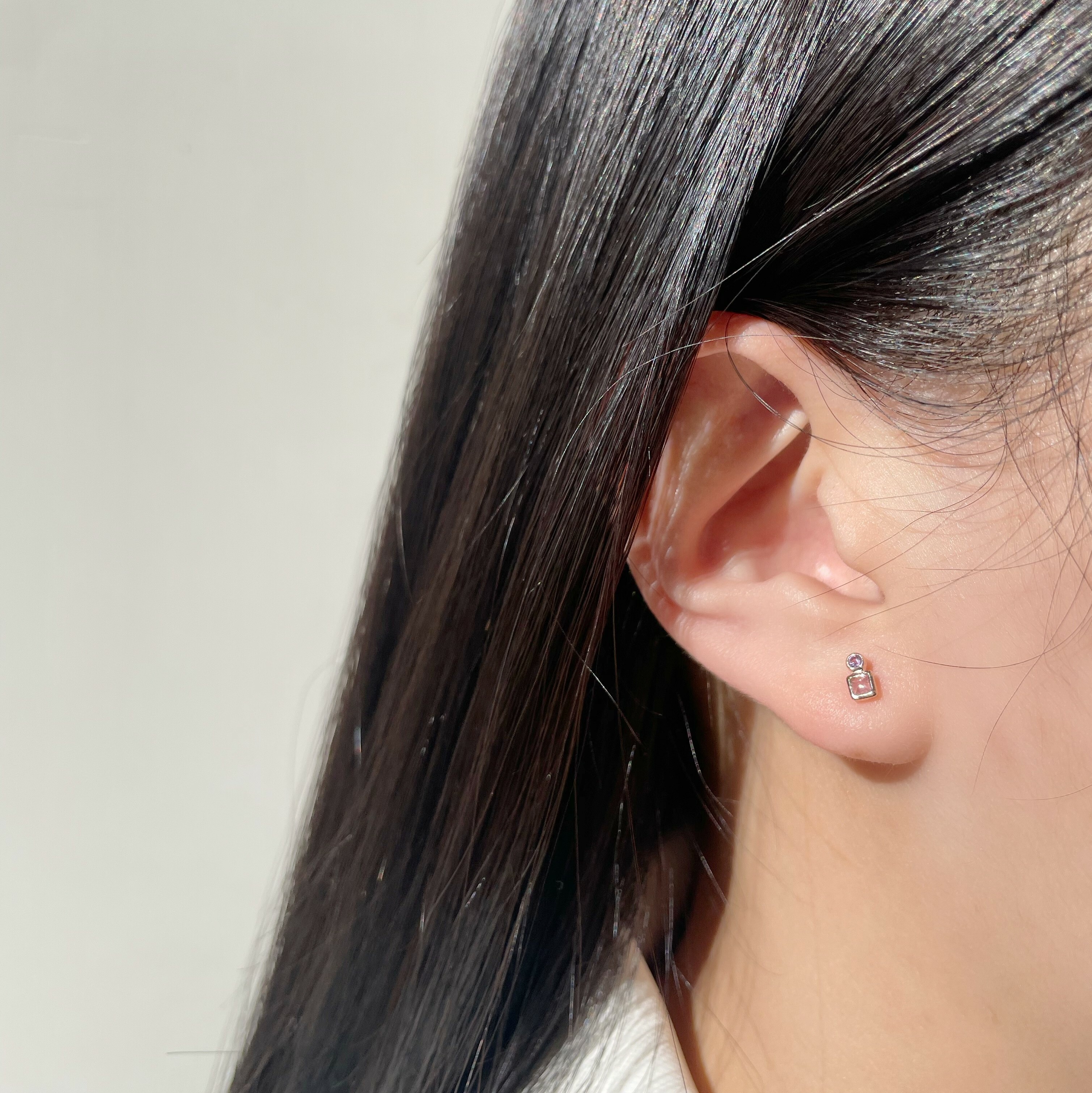 Lego mini方圓粉紫水晶轉珠耳環