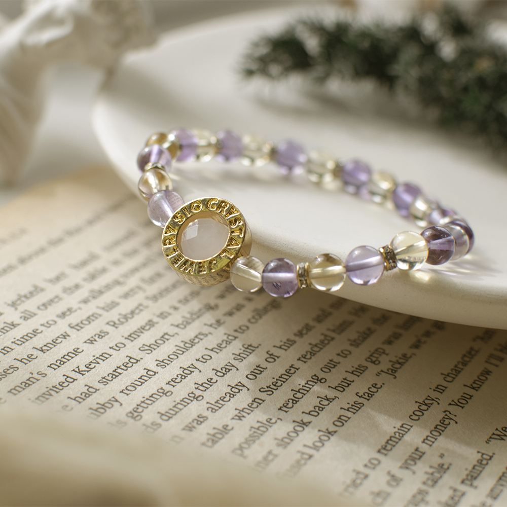 能量手鍊【法國的暖陽】紫水晶黃水晶粉晶手鍊