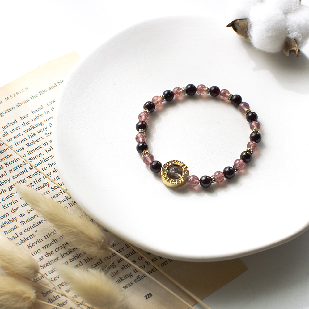 能量手鍊【長老的祝福】草莓晶石榴石茶晶手鍊