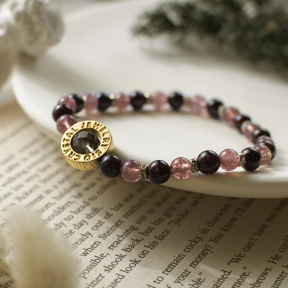 能量手鍊【長老的祝福】草莓晶石榴石茶晶手鍊