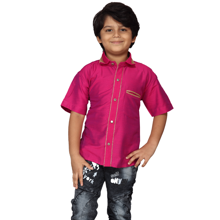 Boy Pink Cotton Silk Kurta Shirt Q1201