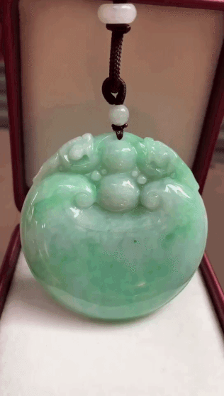 飄綠如意鎖吊墜, 天然翡翠A玉, 緬甸玉, Jade, Jadeite