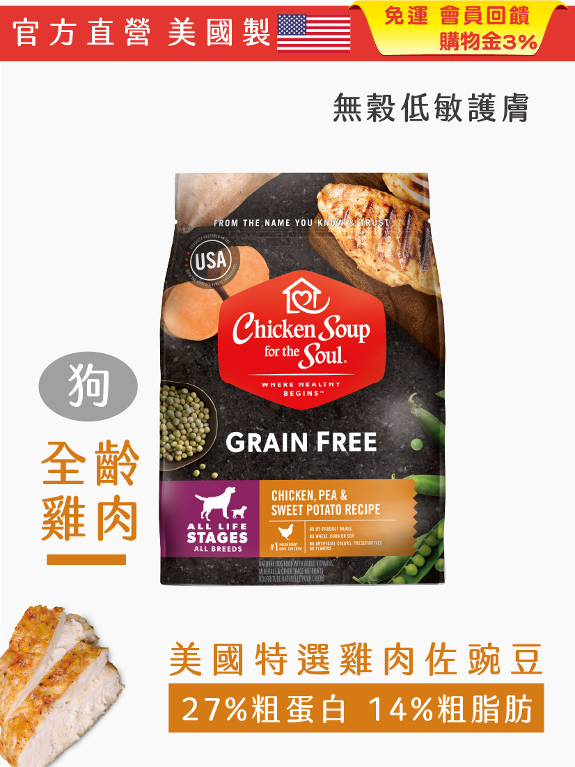 黑標無穀系列 美國特選雞肉佐豌豆 全齡犬配方【22磅】