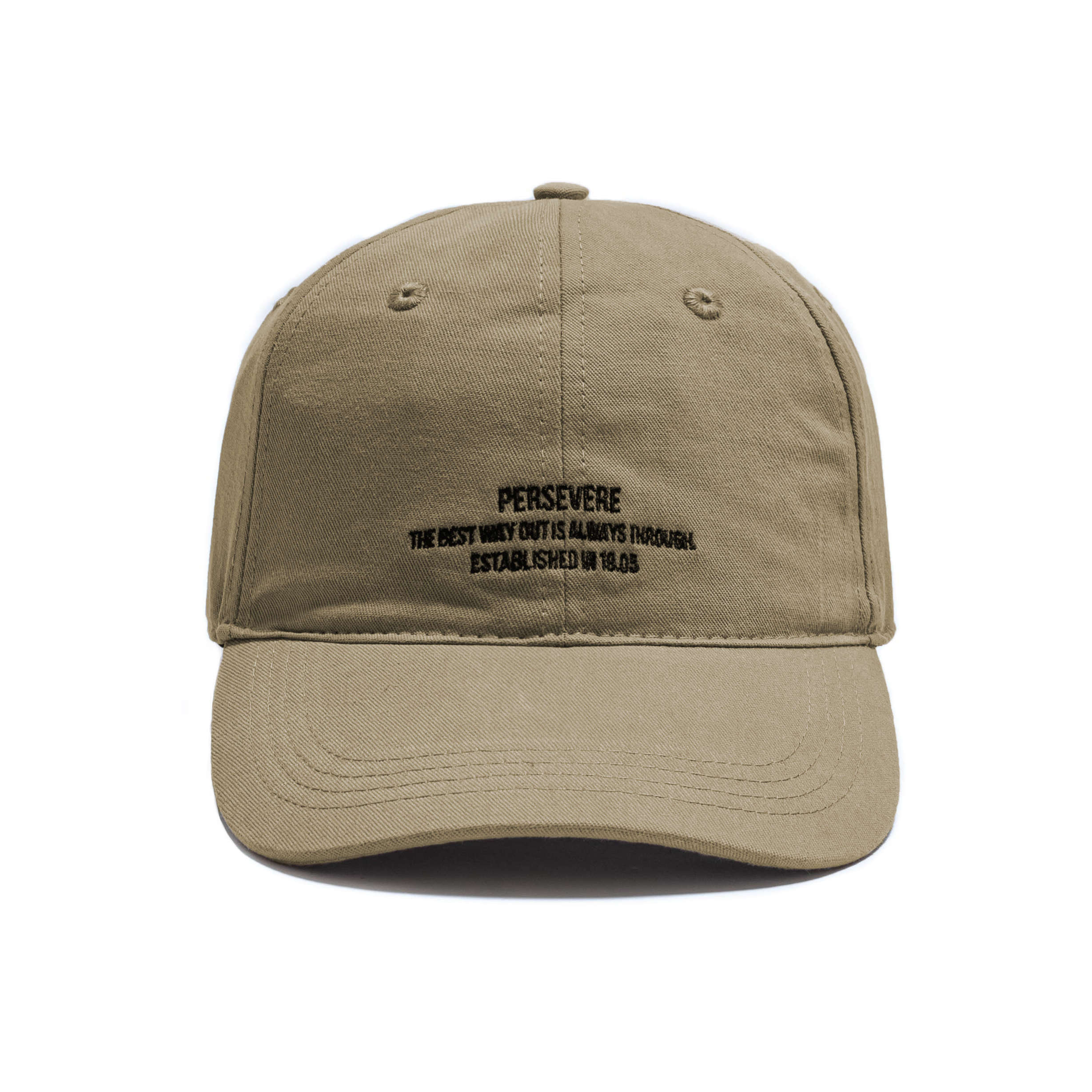 PERSEVERE EMBROIDERED SLOGAN 6 PANEL CAP - BLACK