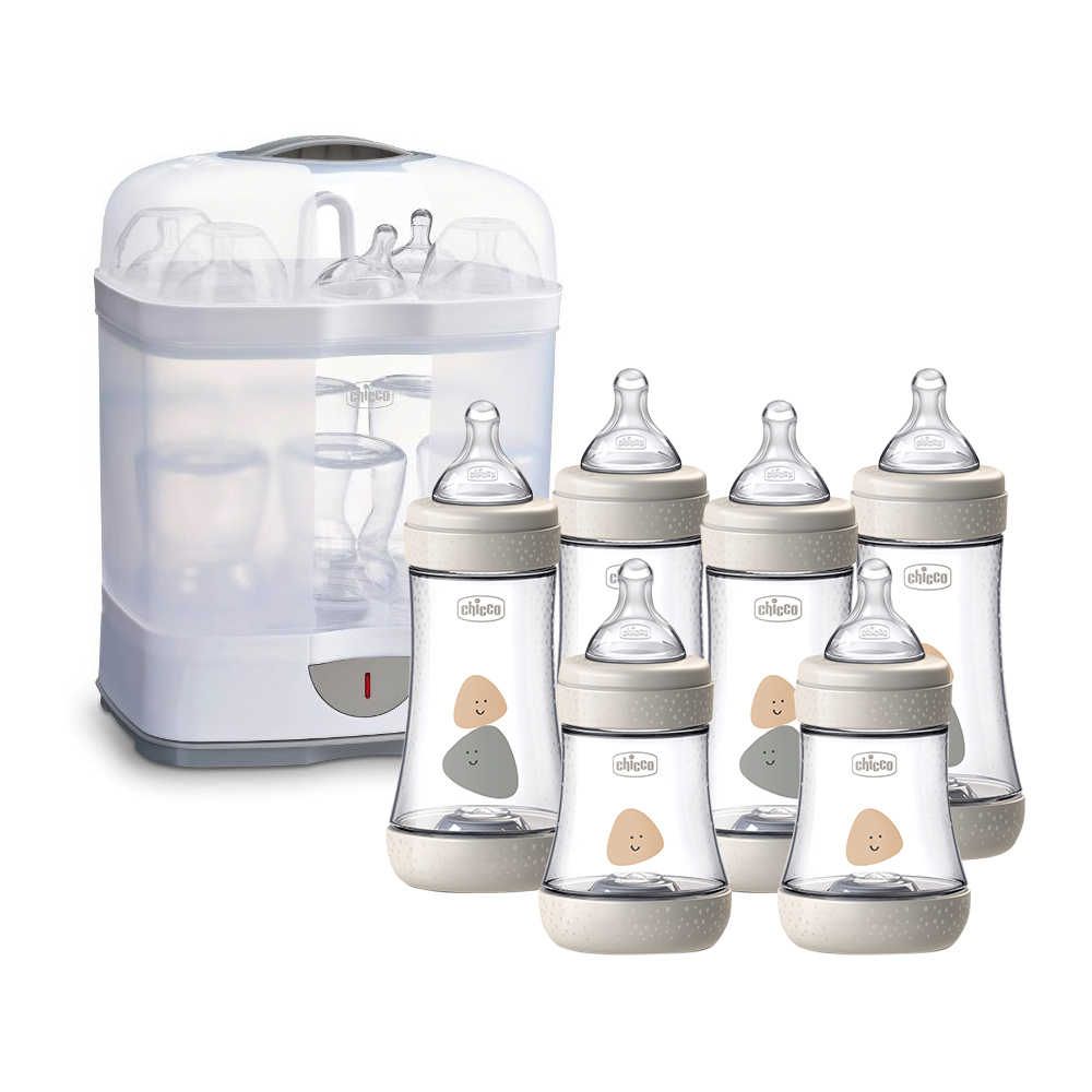 Perfect 5-完美防脹奶瓶4大2小+2合1電子蒸氣消毒鍋-240ml+150ml-中等流量-自然率性