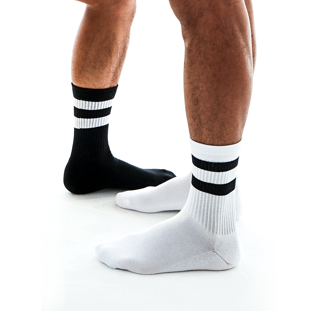 Sockkon中長筒雙槓運動襪 【白色黑條、白色藍條、白色綠條、黑色白條、黑色黃條、黑色綠條】