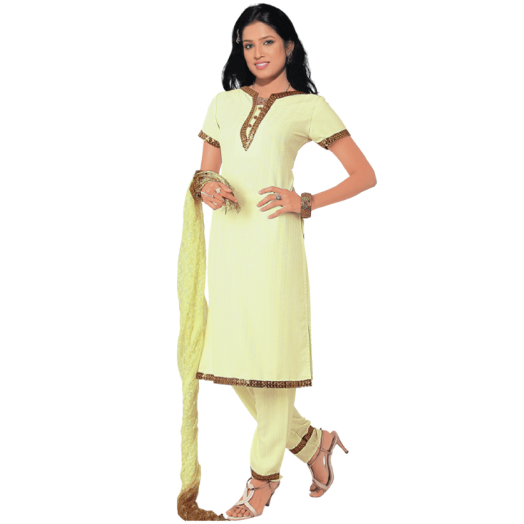Women Yellow Koshibo Lace on The Neckline Punjabi Suit D7546