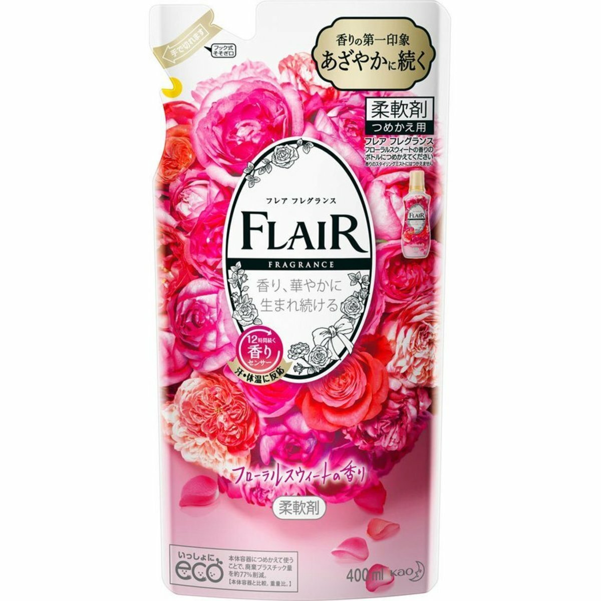 KAO 花王 - FLAIR 12小時長效柔順劑(甜蜜玫瑰-紅色) 補充裝 400ml