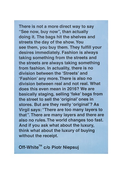 OFF-WHITE C/O VIRGIL ABLOH SEE NOW BUY NOW POSTER - IN STOCK NOW (現貨發售中)