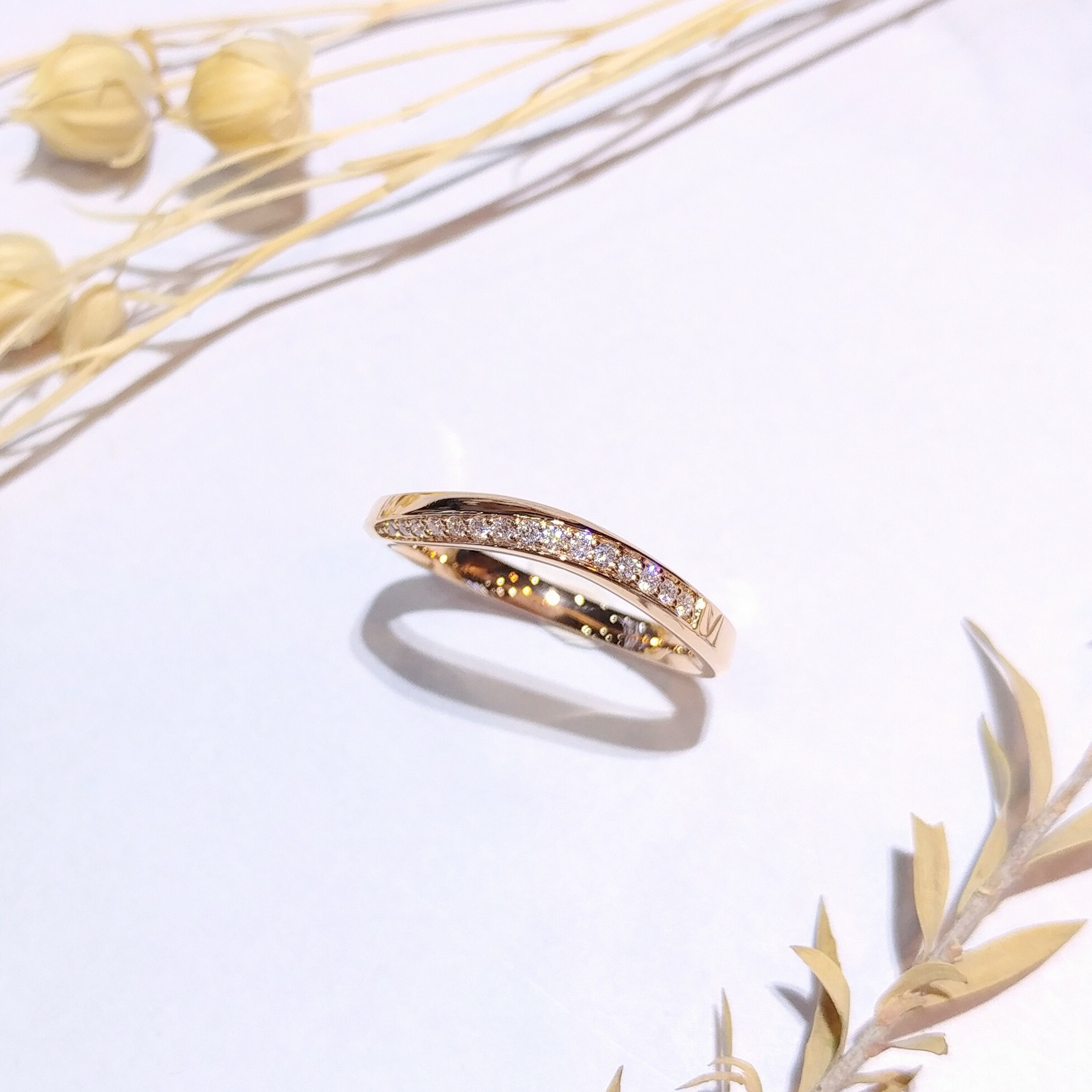 全新18K玫瑰金9份鑽石戒指