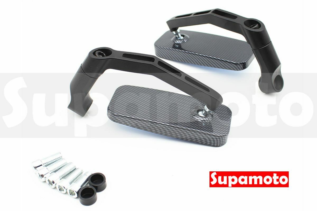 -Supamoto- M54 牛角鏡 藍片 碳纖維 消光黑 復古 後照鏡 後視鏡 裸把 通用 改裝 牛角 方鏡