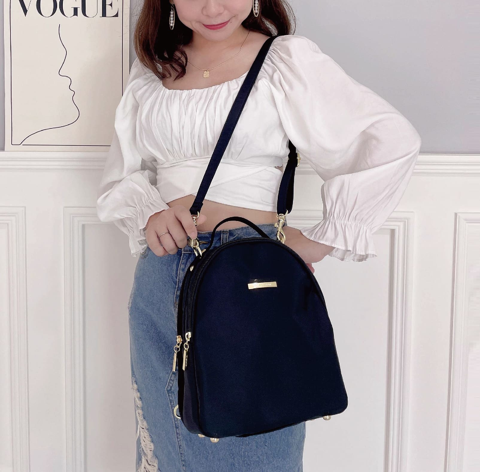 雙層尼龍4way包-星空黑